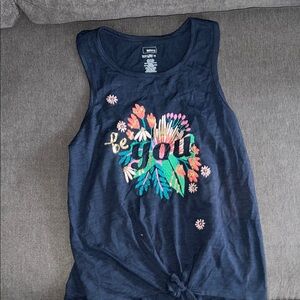 Sonoma Navy Floral Embroidered Tie-Front Tank